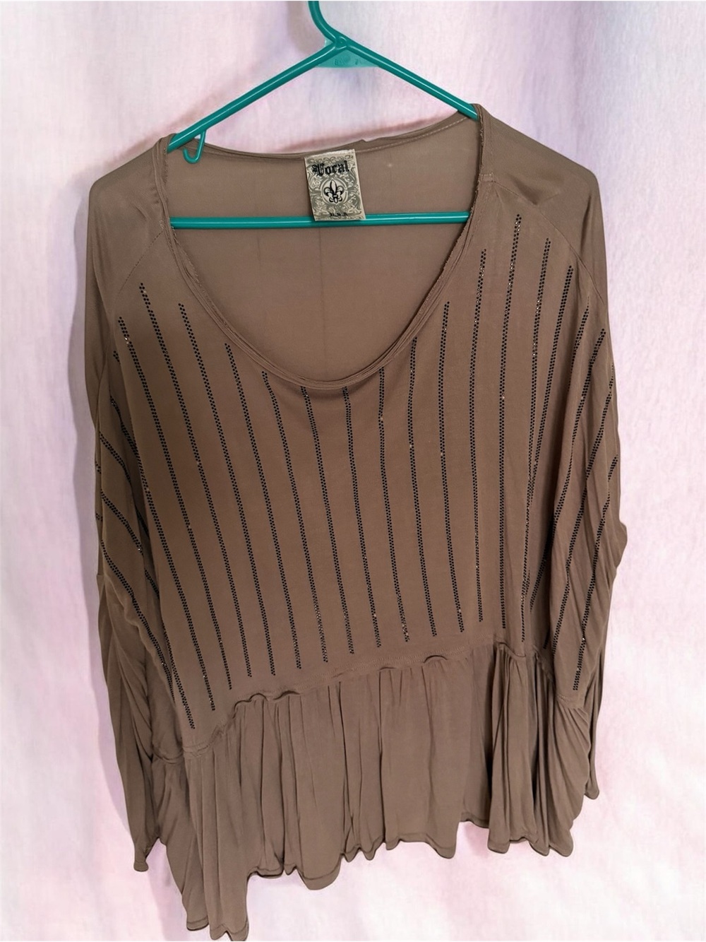 Vocal Taupe Long-Sleeve Ruffled Hem Tunic